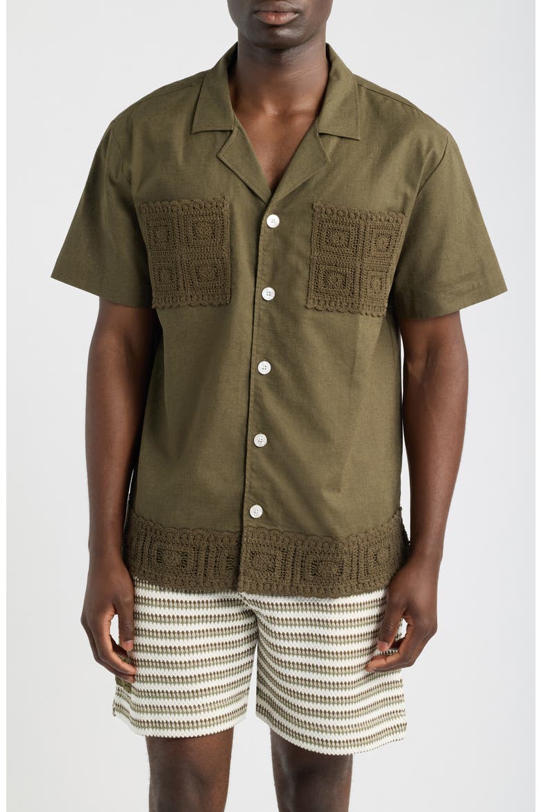 Inigo Cotton & Linen Camp Shirt, Main, color, KHAKI