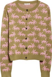 Sandy Liang Bouchette Merino Wool Jacquard Cardigan