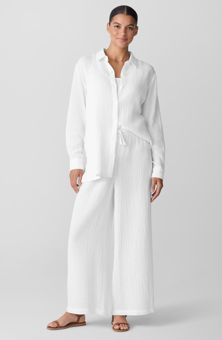 Eileen Fisher Wide Leg Organic Cotton Ankle Pants, Alternate, color, White