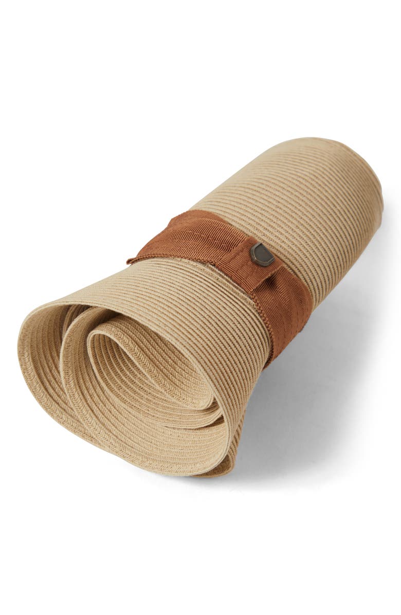 Brixton Roma Packable Straw Fedora, Alternate, color, Natural/ Bronze