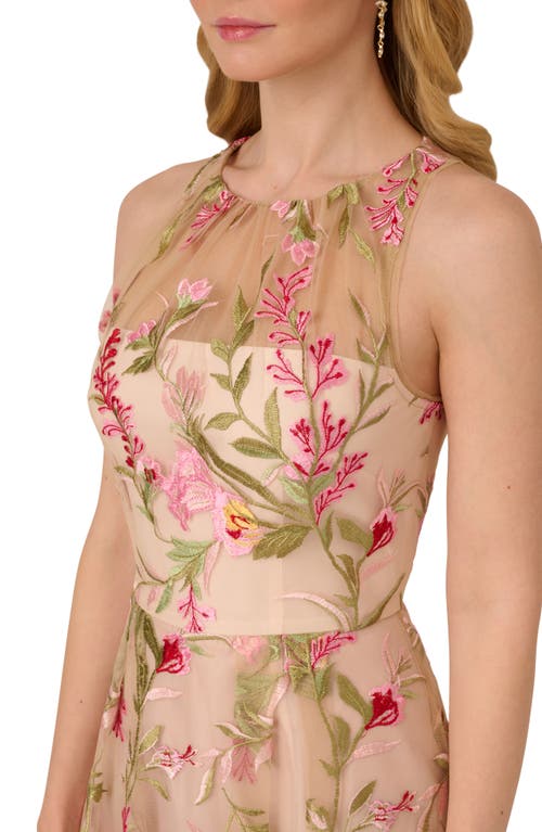 ADRIANNA PAPELL ADRIANNA PAPELL FLORAL EMBROIDERED SLEEVELESS FIT & FLARE MIDI DRESS