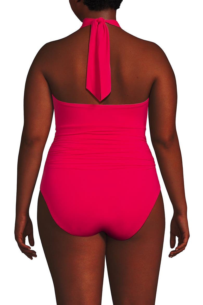 Plus Size Slender Suit Multi-Way Bandeau High Leg One Piece Swimsuit, Alternate, color, Coral Ruby
