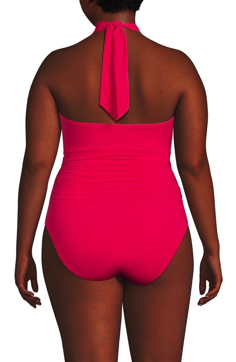 Lands' End Slender Suit Multi-Way Bandeau High Leg One Piece Swimsuit, Alternate, color, Coral Ruby