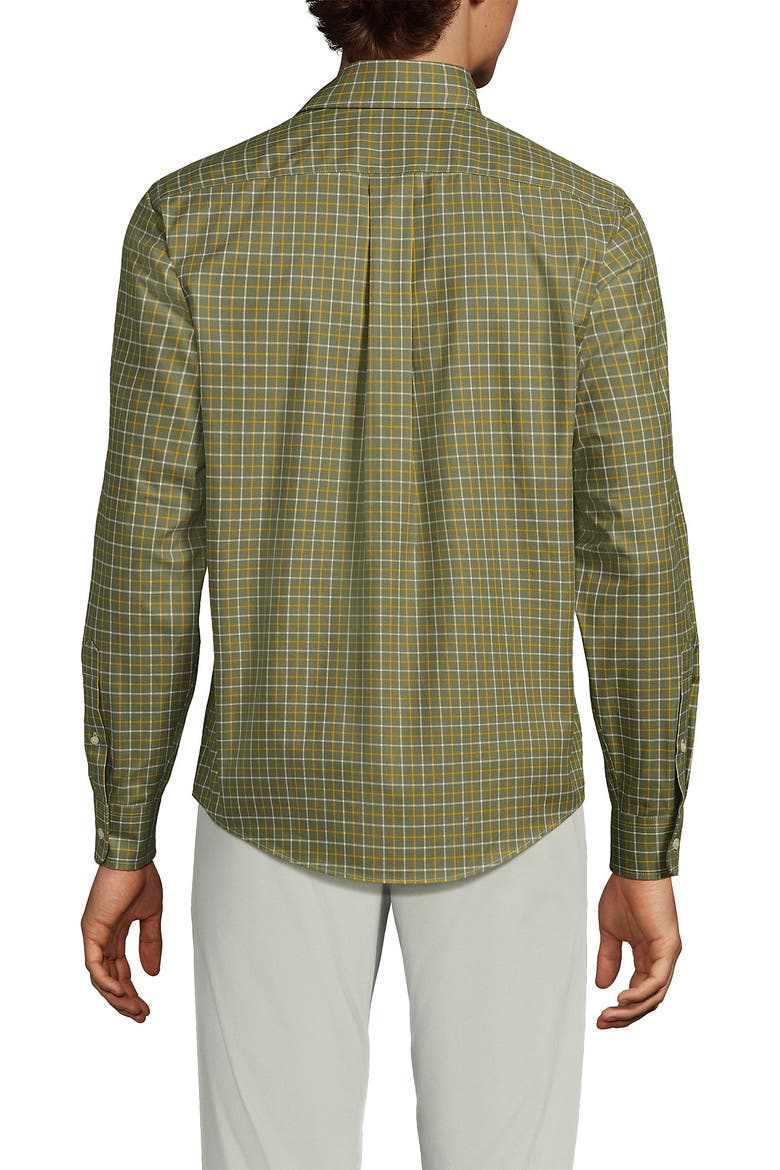Tailored Fit No Iron Twill Long Sleeve Shirt, Alternate, color, River Stone Green/Gold Plaid
