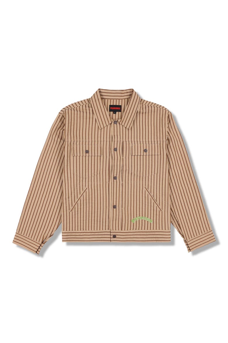 Cat Mirror Stripe Cotton Trucker Jacket, Main, color, BEIGE