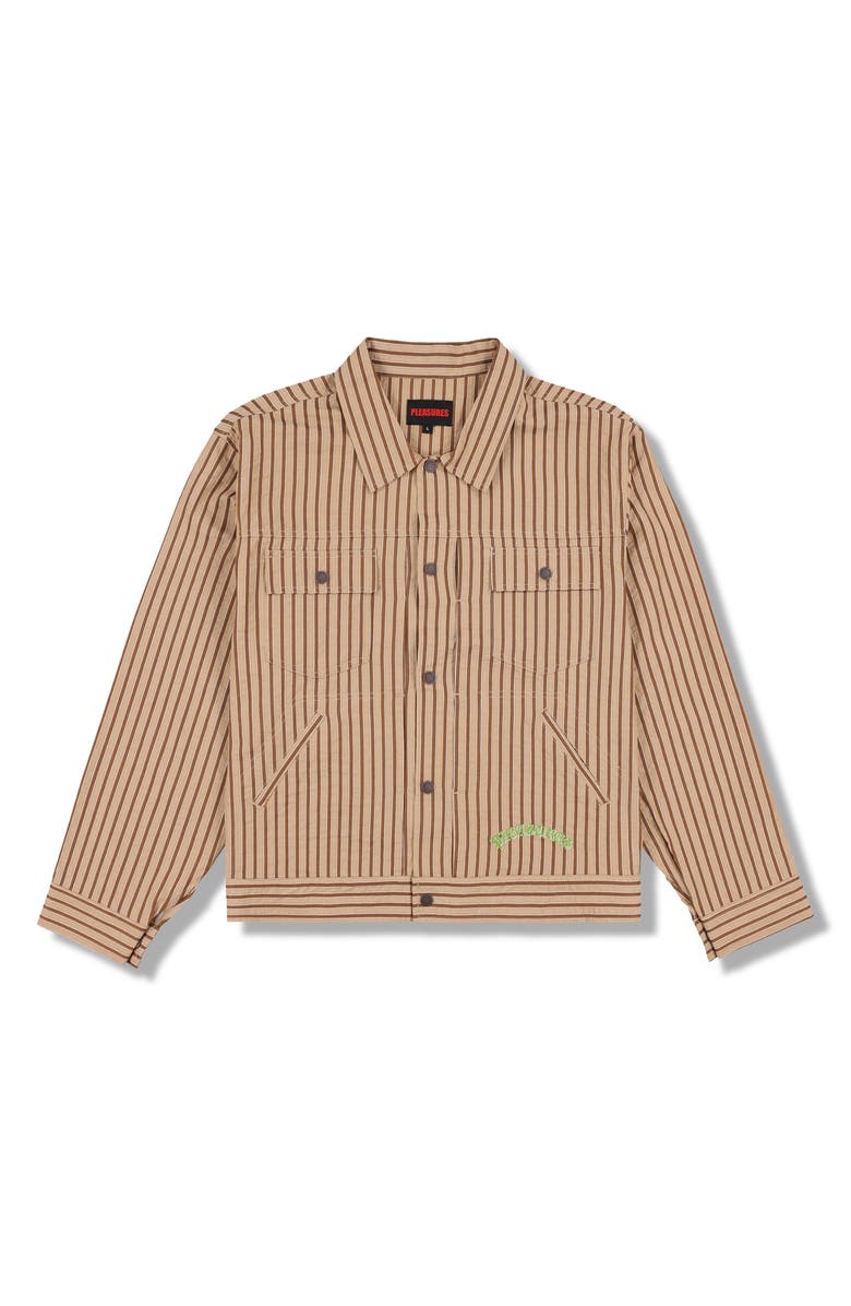 PLEASURES Cat Mirror Stripe Cotton Trucker Jacket, Main, color, Beige