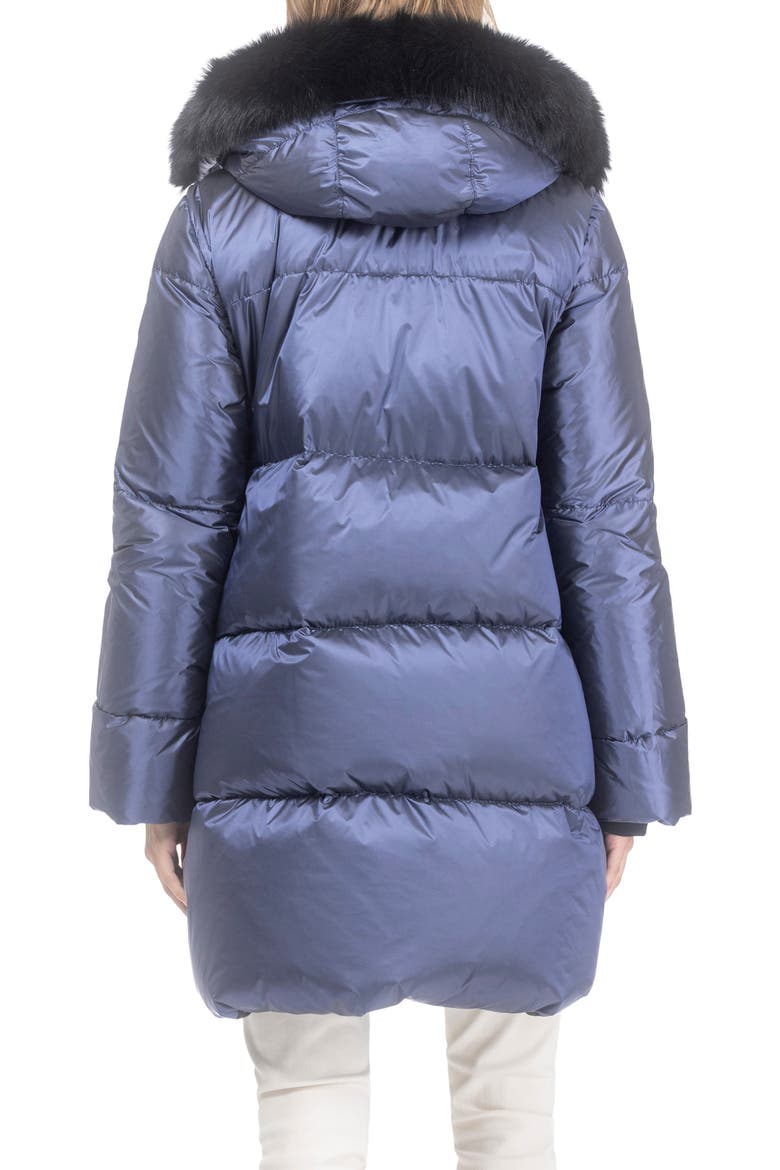 Apres-Ski Horizontal Jacket With Detachable Genuine Shearling Hood Trim, Alternate, color, OCEAN BLUE/BLACK