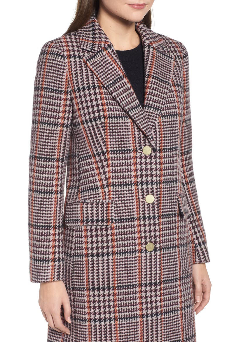 Plaid Single Breasted Topcoat, Alternate, color, CABERNET PLAID