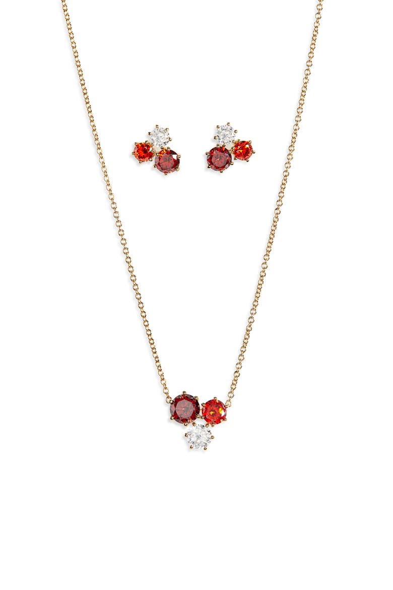 Natural Beauty Crystal Cluster Stud Earrings & Necklace Set, Alternate, color, GOLD