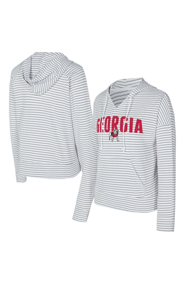 CONCEPTS SPORT Men's Concepts Sport  White/Gray Georgia Bulldogs French Terry Striped V-Neck Pullover Hoodie, Main, color, White
