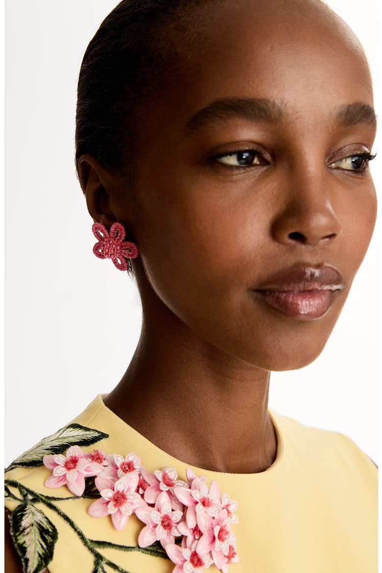Woven Flower Earrings, Alternate, color, ROSE