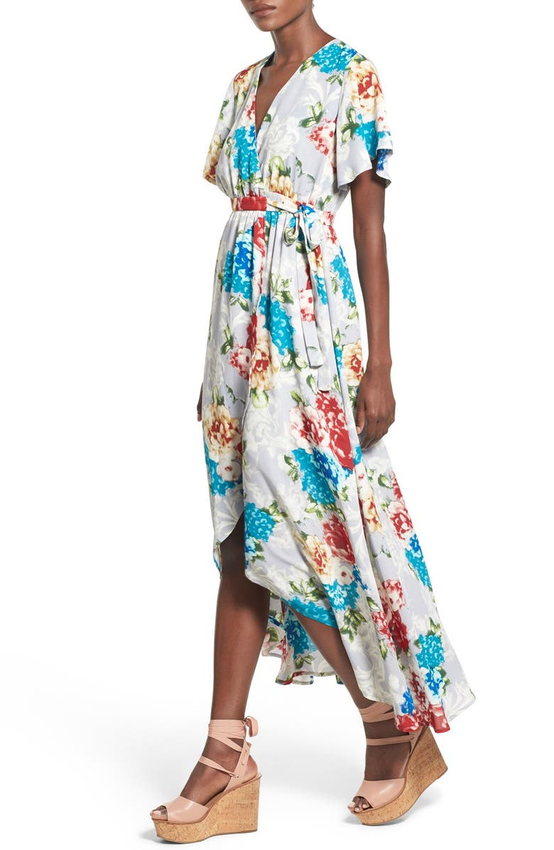 June & Hudson Floral Print High/Low Wrap Dress, Alternate, color, 