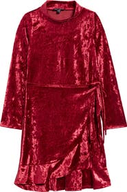 Ava & Yelly Kids' Mock Neck Crushed Velvet Faux Wrap Dress