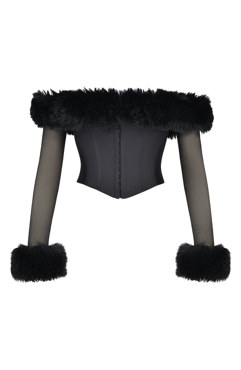 HOUSE OF CB Merle Faux Fur Off the Shoulder Crop Corset, Alternate, color,