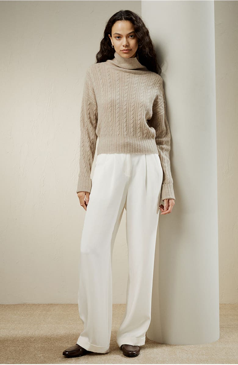 Lilysilk Classic Cable Knit Turtleneck Sweater, Alternate, color, Beige