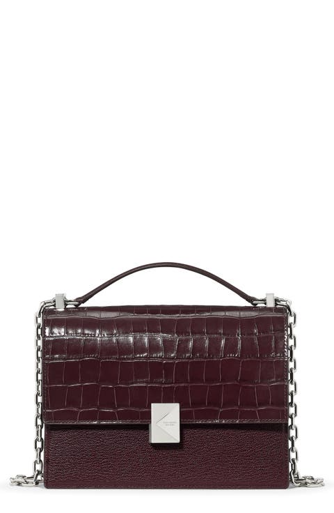 Deco Croc Embossed Leather Shoulder Bag