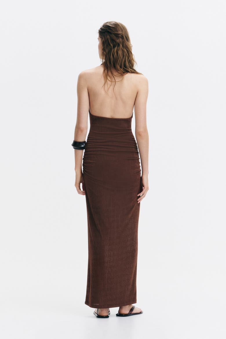 Cowl-neck Halterneck Dress, Alternate, color, Brown
