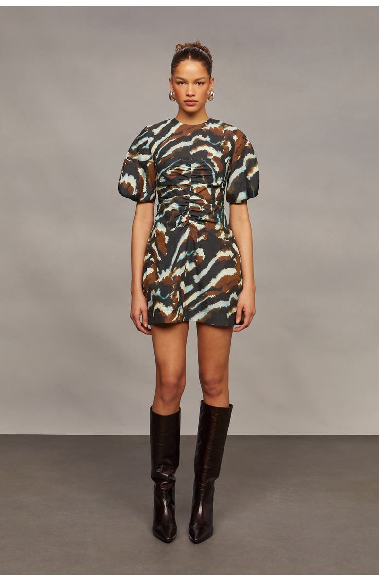 AMUR Tanner Puff Sleeve Mini Dress, Main, color, Aerial Terrain