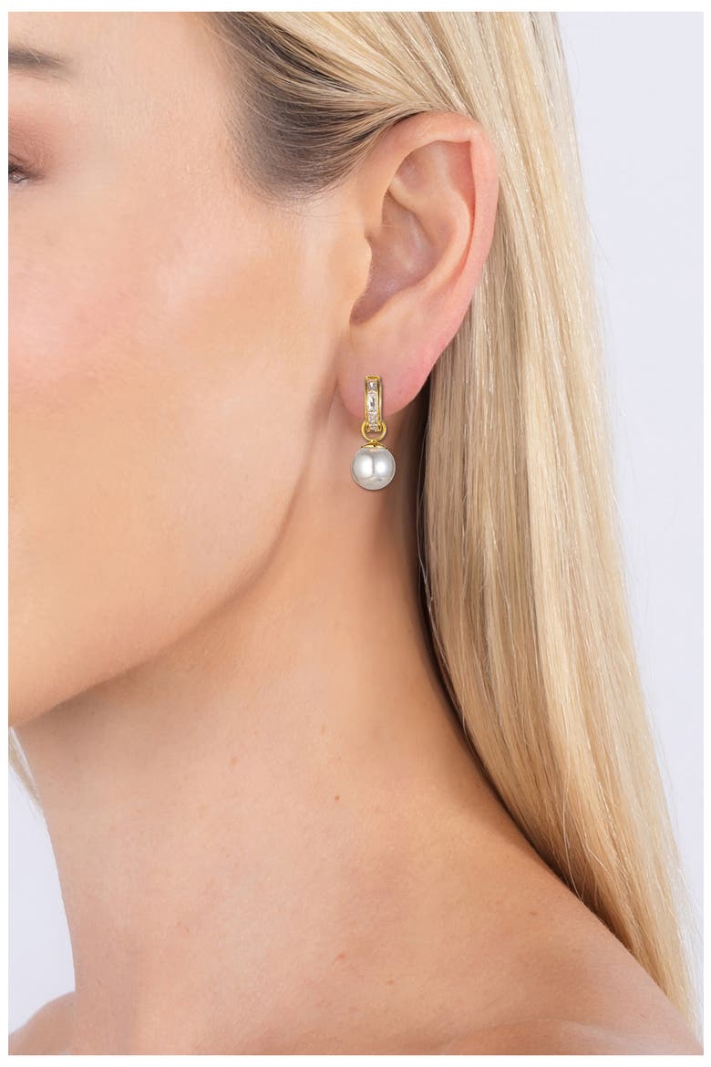 Alessia CZ & Glass Pearl Drop Earrings, Alternate, color, GOLD