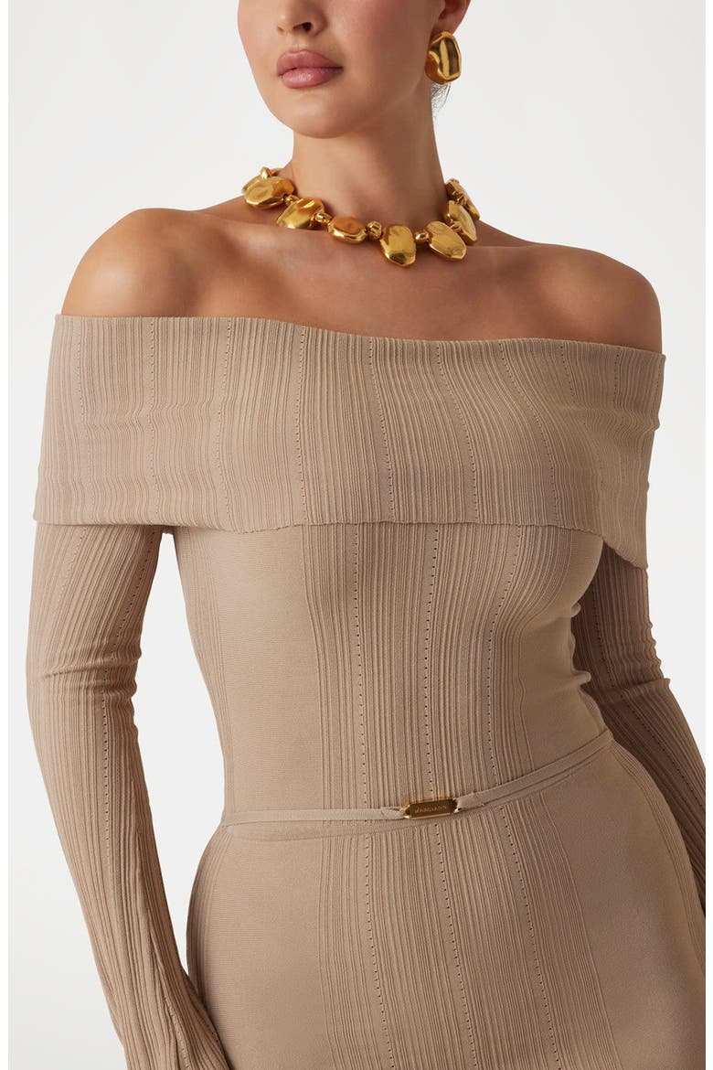 Giada Off the Shoulder Rib Body-Con Dress, Alternate, color, BROWN