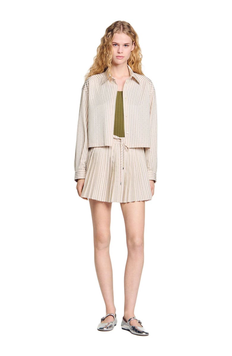 SANDRO Striped rhinestone shirt, Alternate, color, Khaki / Pink