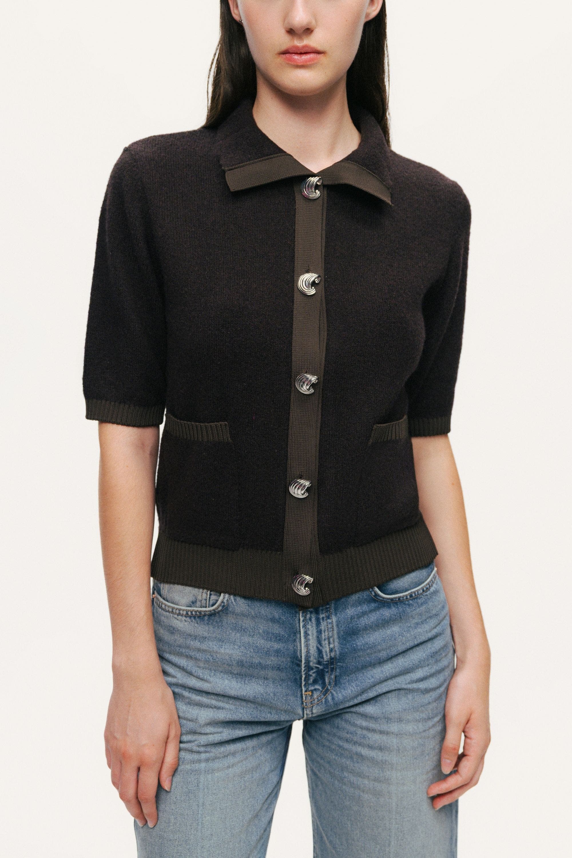 Contrast-Trim Short-Sleeve Cardigan - image 2
