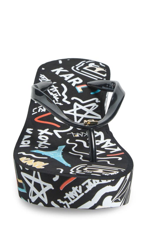 Karl Lagerfeld Paris Nola Graffiti Platform Flip Flop In Black Multi