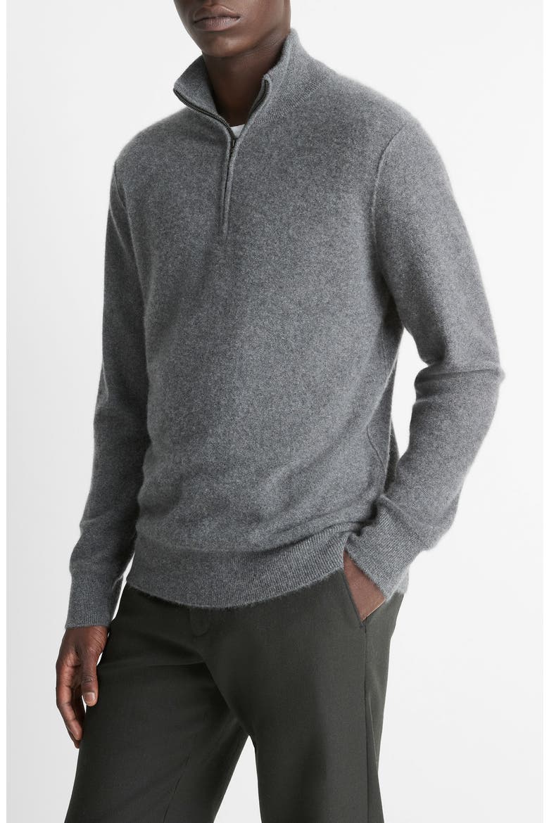 Quarter Zip Cashmere Sweater, Alternate, color, MEDIUM HEATHER GREY