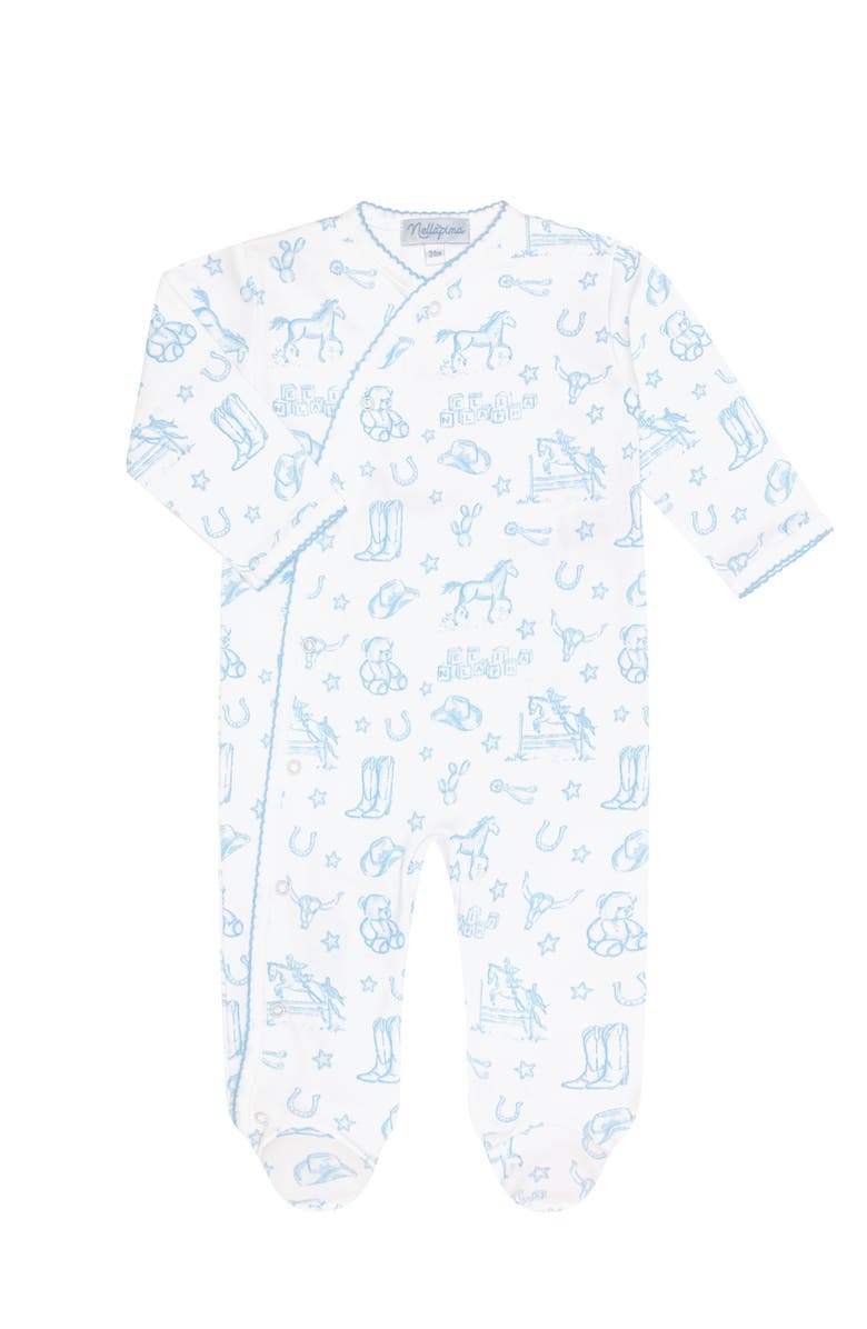 Nellapima Blue Lone Star Toile Print Crossover Footie - Baby, Main, color, Blue