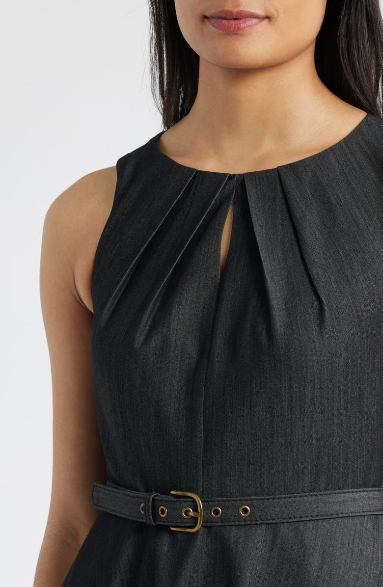 Tahari ASL Pleat Belted Fit & Flare Dress, Alternate, color, Black