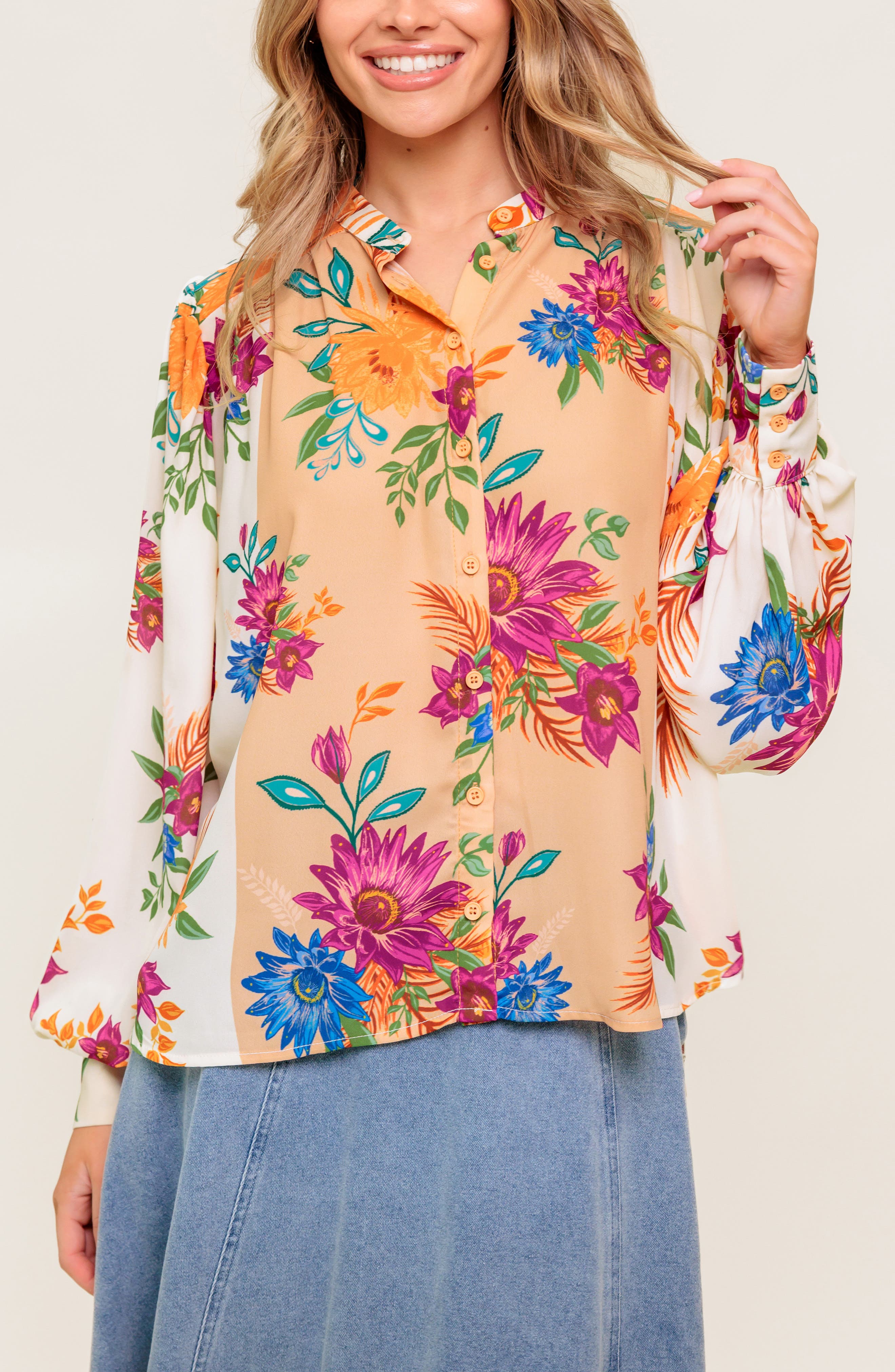 FLYING TOMATO Floral Long Sleeve Button-Up Shirt | Nordstromrack