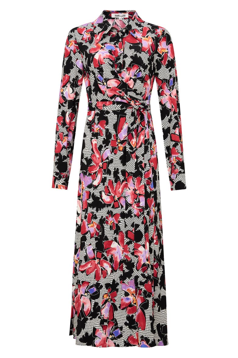 Tori Long Sleeve Crepe Wrap Shirtdress, Alternate, color, ODETTE FLORAL