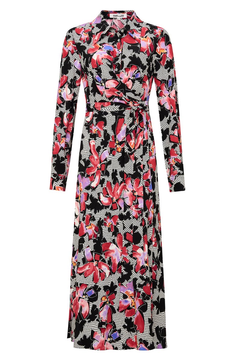 DVF Tori Long Sleeve Crepe Wrap Shirtdress, Alternate, color, Odette Floral