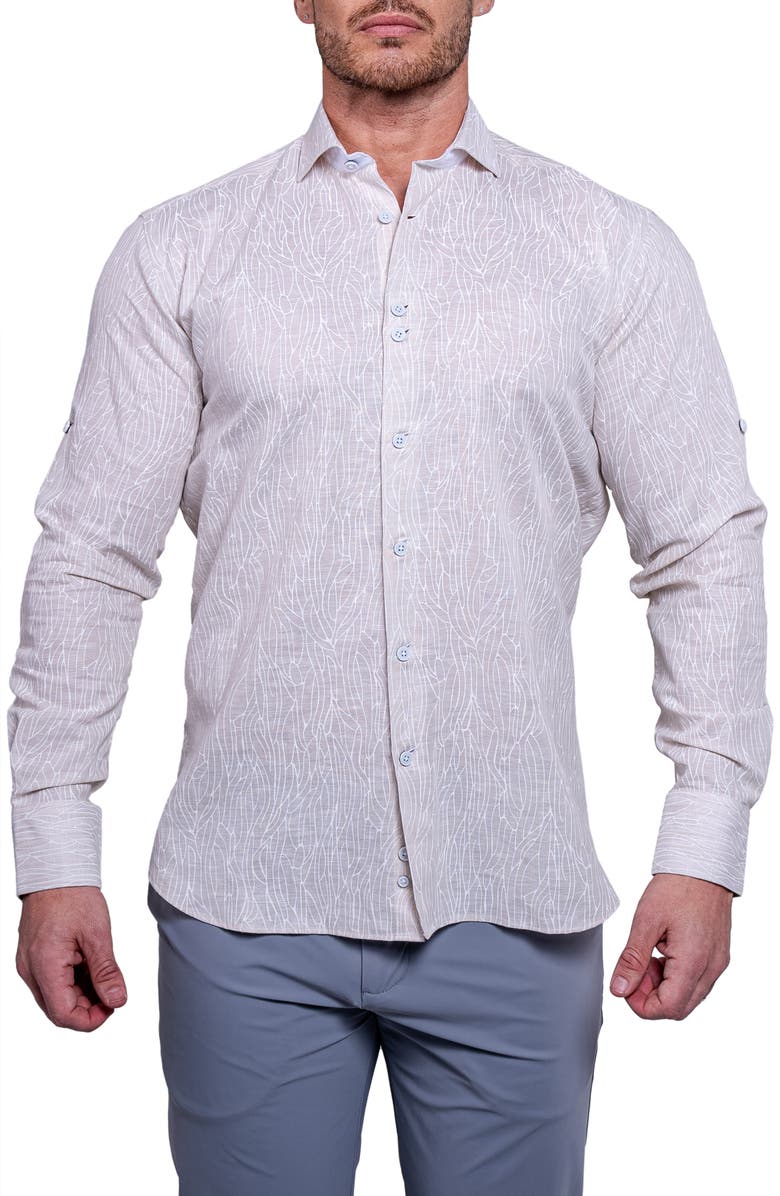 Maceoo Einstein Resistance Contemporary Fit Linen & Cotton Button-Up Shirt, Main, color, Grey