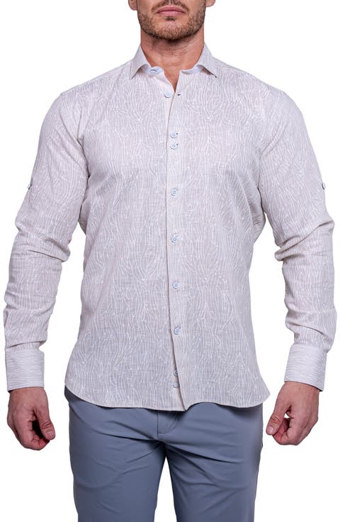 Einstein Resistance Contemporary Fit Linen & Cotton Button-Up Shirt