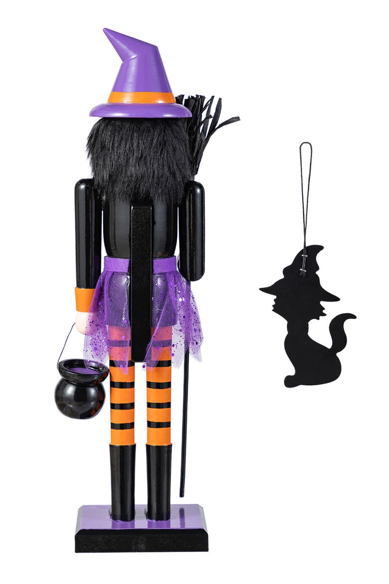 Halloween Wooden Witch Nutcracker with Witch Cat Ornament, Alternate, color, Purple