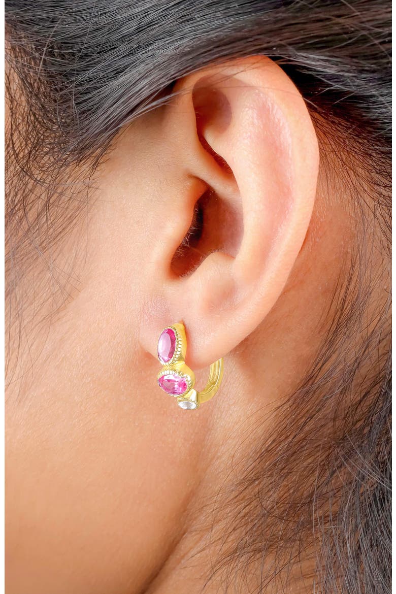 Gemstone Huggie Hoop Earrings, Alternate, color, PINK