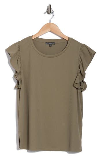 ADRIANNA PAPELL ADRIANNA PAPELL FLUTTER SLEEVE RIBBED T-SHIRT 