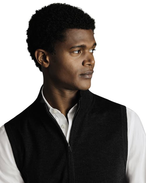 Charles Tyrwhitt Pure Merino Zip Vest In Black