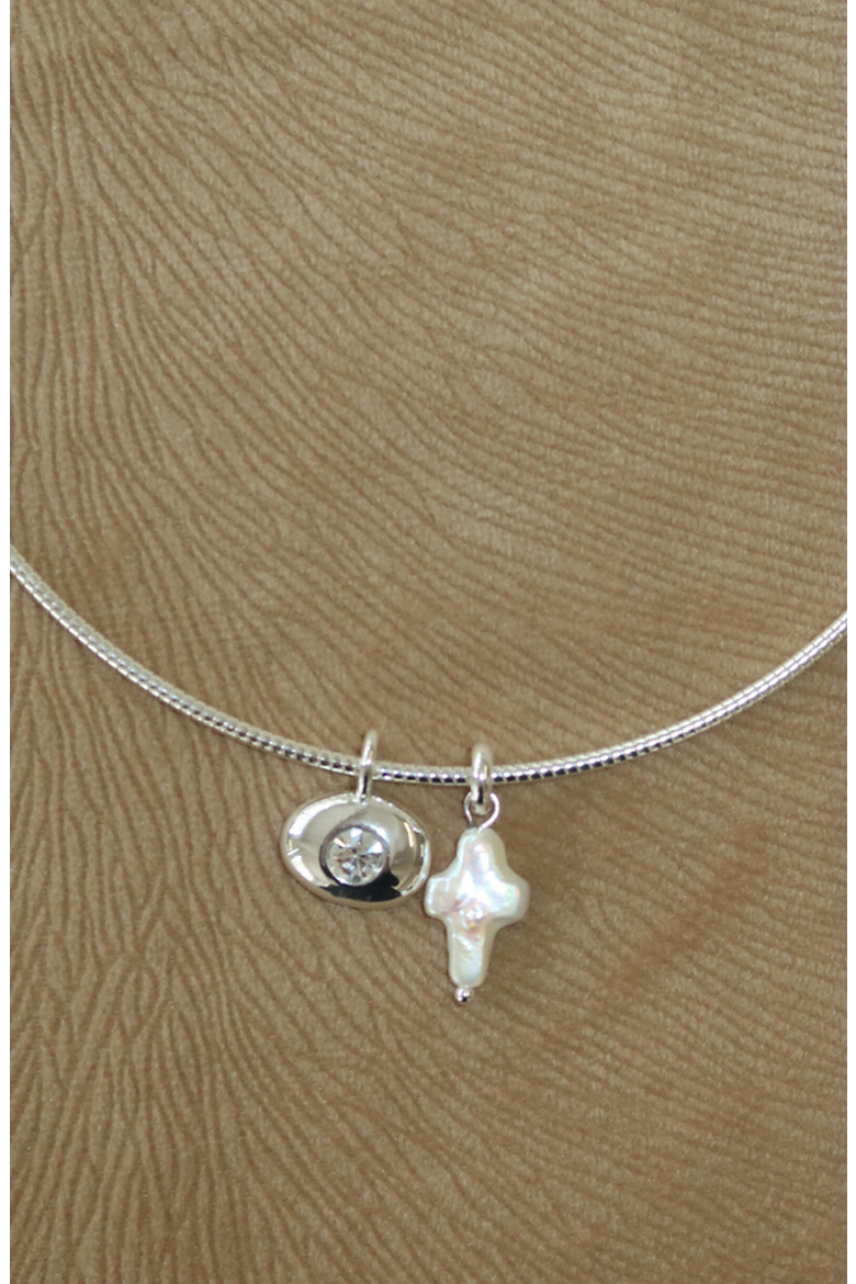 Ribbed Choker Necklace, Alternate, color, White Silver