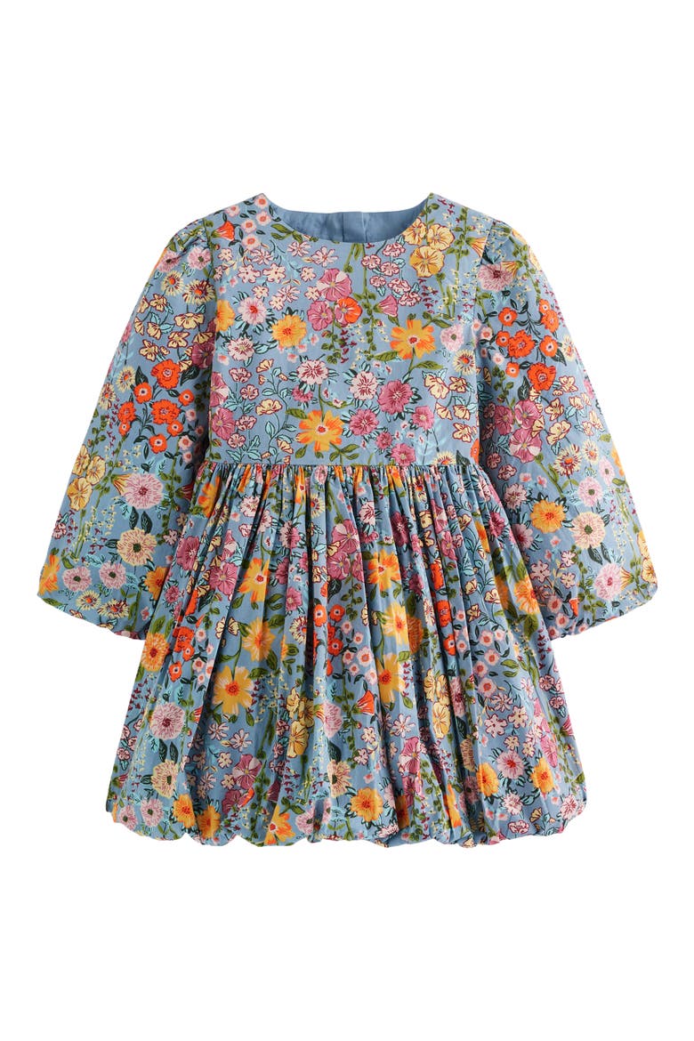 Kids' Long Sleeve Bubble Hem Dress, Main, color, BLUE MULTI FLORAL