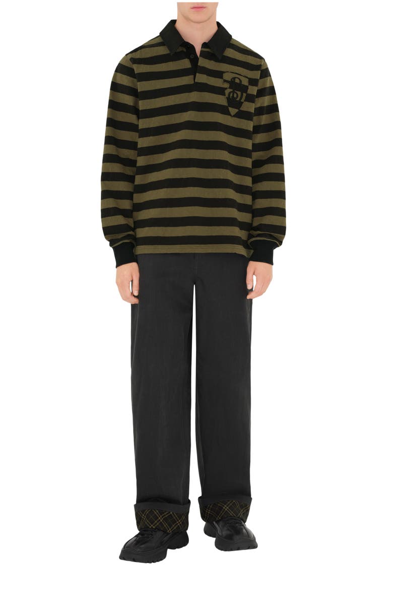 Burberry Long-sleeve Striped Cotton Polo Shirt, Main, color, 