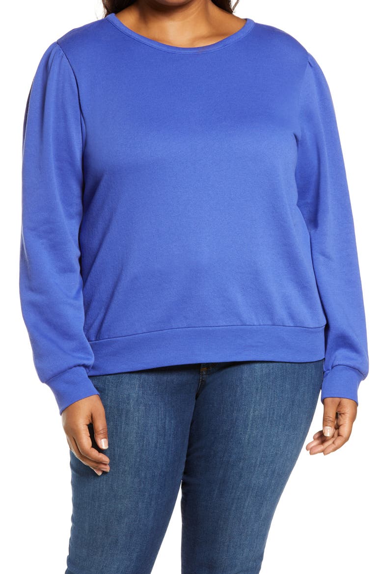 Puff Sleeve Sweatshirt, Main, color, BLUE NEON