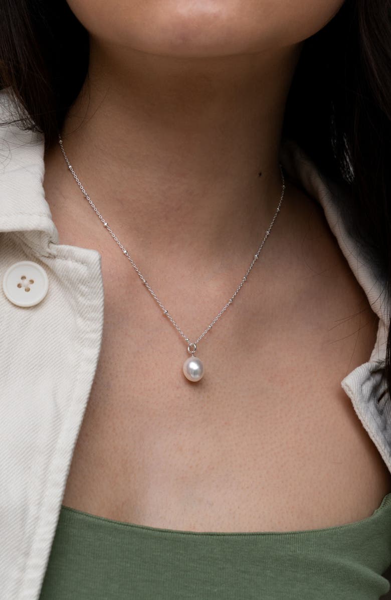 Dower & Hall Timeless Adjustable 8mm Oval White Pearl Pendant, Alternate, color, Sterling Silver