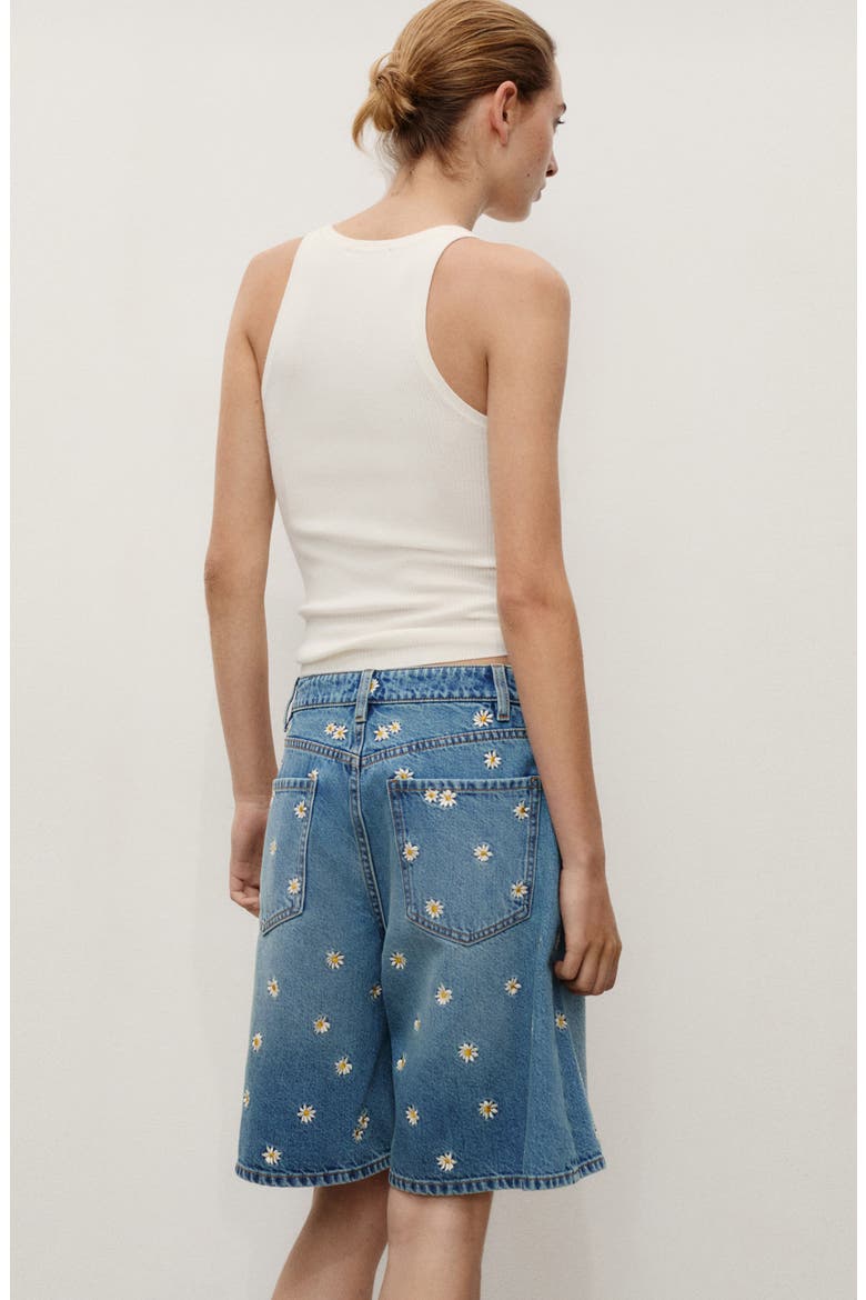 Floral Embroidered High Waist Denim Bermuda Shorts (Women) | Nordstrom