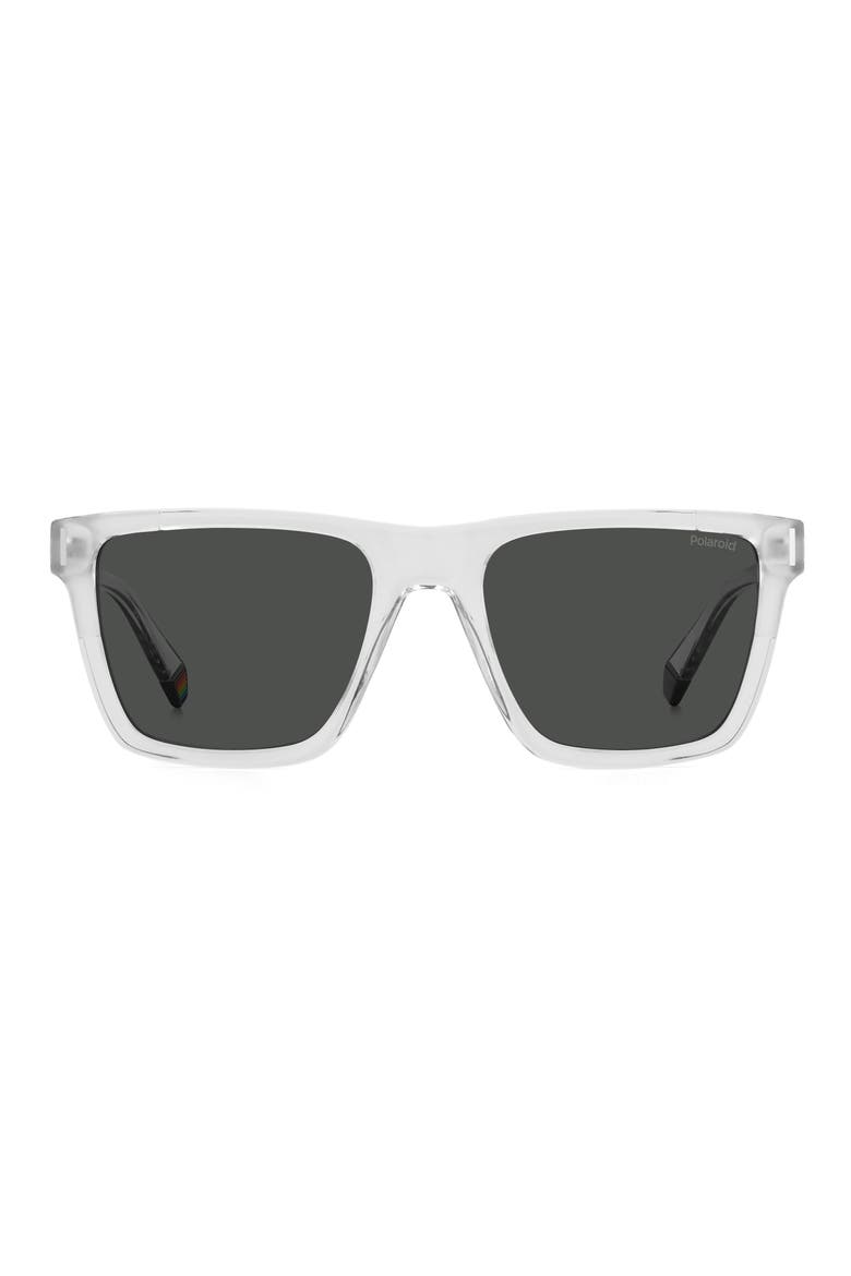 54mm Polarized Rectangular Sunglasses, Main, color, CRYSTAL / GRAY POLAR