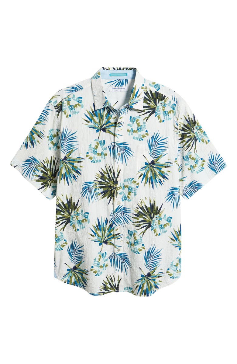 Tommy Bahama Nova Wave Frond Mosaic Short Sleeve Seersucker Button-Up Shirt, Alternate, color, White