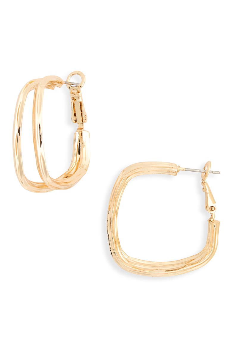 Square Double Hoop Earrings, Main, color, GOLD