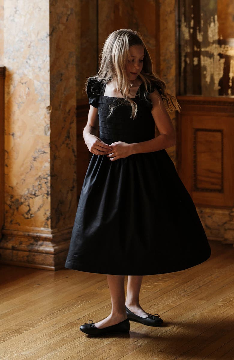 Hope & Henry Kids' Organic Pleated Bodice Sateen Party Dress, Alternate, color, Black Sateen