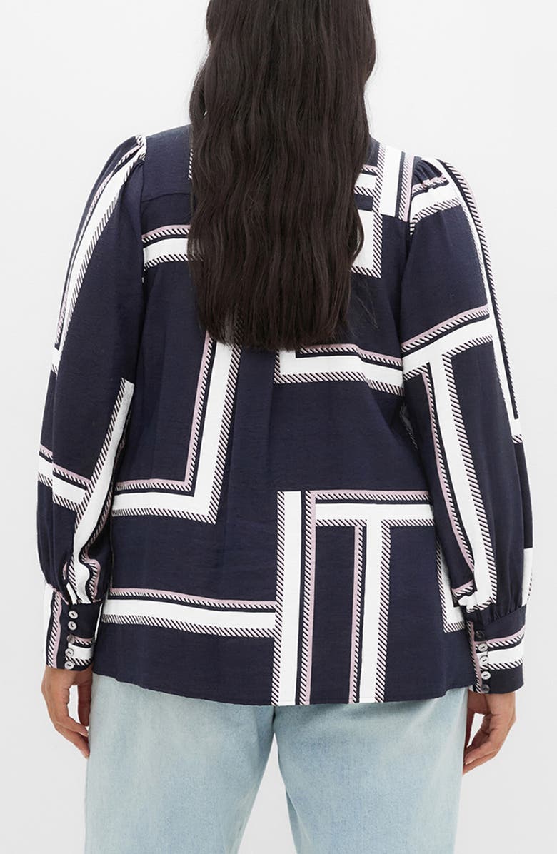 City Chic Hallie Print Button-Up Shirt, Alternate, color, Sleek Stripes Navy